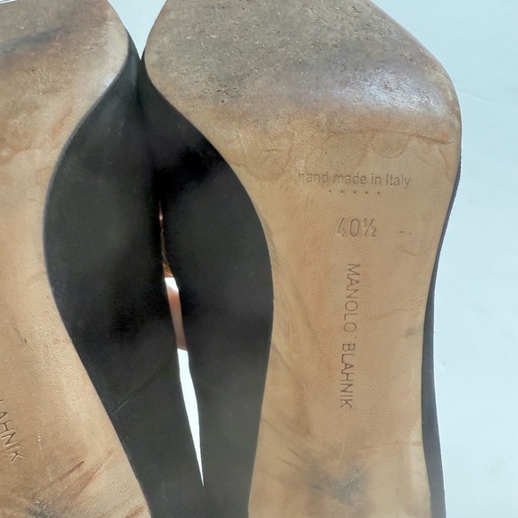 Manolo Blahnik Black Suede Leather BB Strap 115mm pointed toe pumps EU 40.5 - Picture 10 of 11